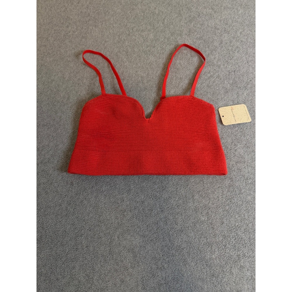 Intimately Free People From Fire Red Waffle Knit Cami Crop Top M/L OB2178643